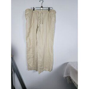 So Be It Women's High Rise Linen Drawcord Waist Casual Wide Leg Pants Cream XL